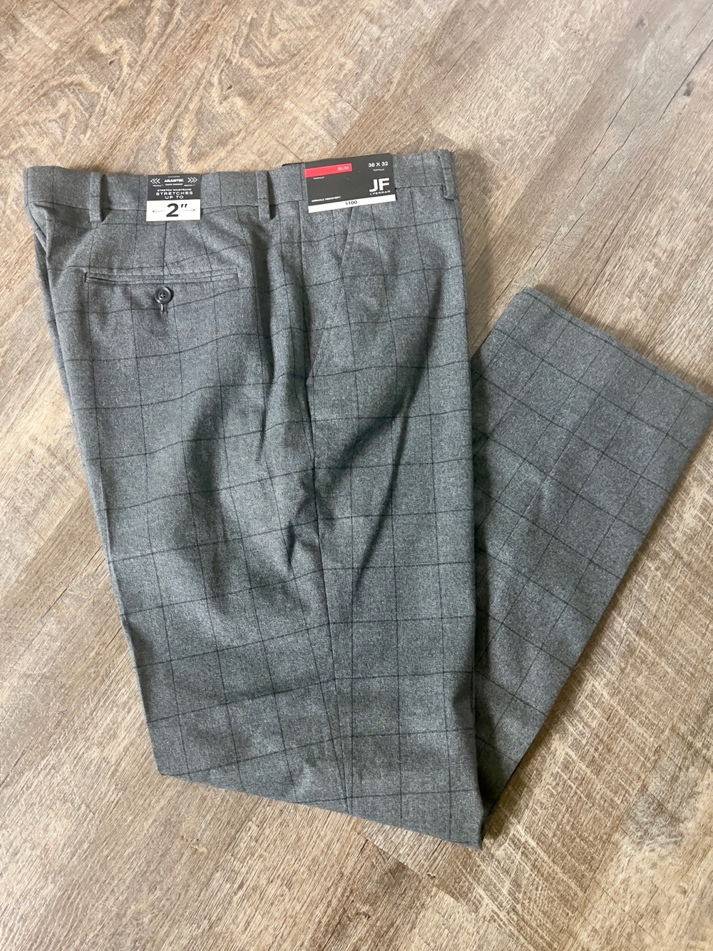 JF J Ferrar Men's Slim Fit Charcoal Window Flat Front Dress Pants-Size 38x32